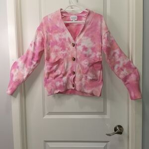 Juicy Couture Pink and White Tie-Dye Button Cardigan